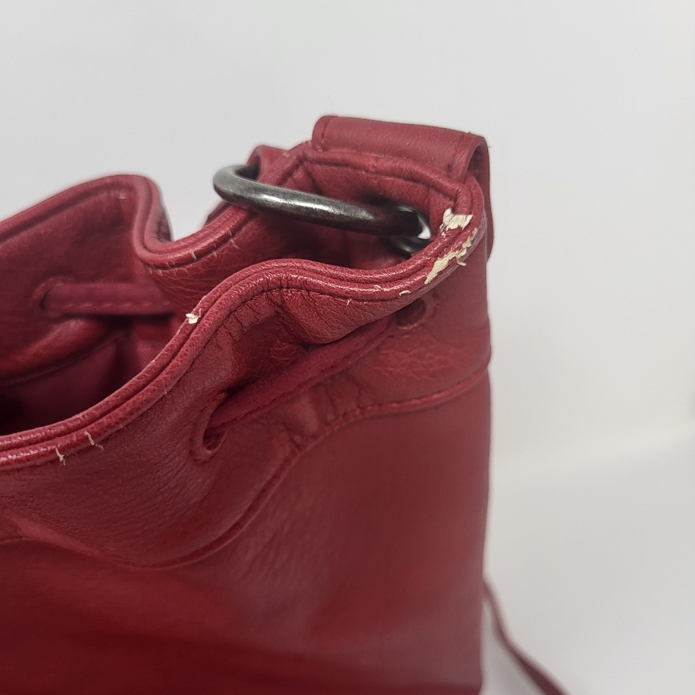 Lucky Brand Crossbody Bucket Bag Tassel Braided Red Faux Leather - Picture 5 of 11